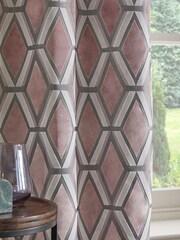 Blush Pink Collection Luxe Heavyweight Geometric Cut Velvet Lined Eyelet Curtains - Image 4 of 6