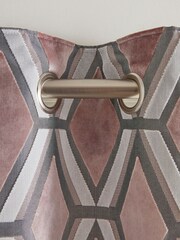 Blush Pink Collection Luxe Heavyweight Geometric Cut Velvet Lined Eyelet Curtains - Image 5 of 6