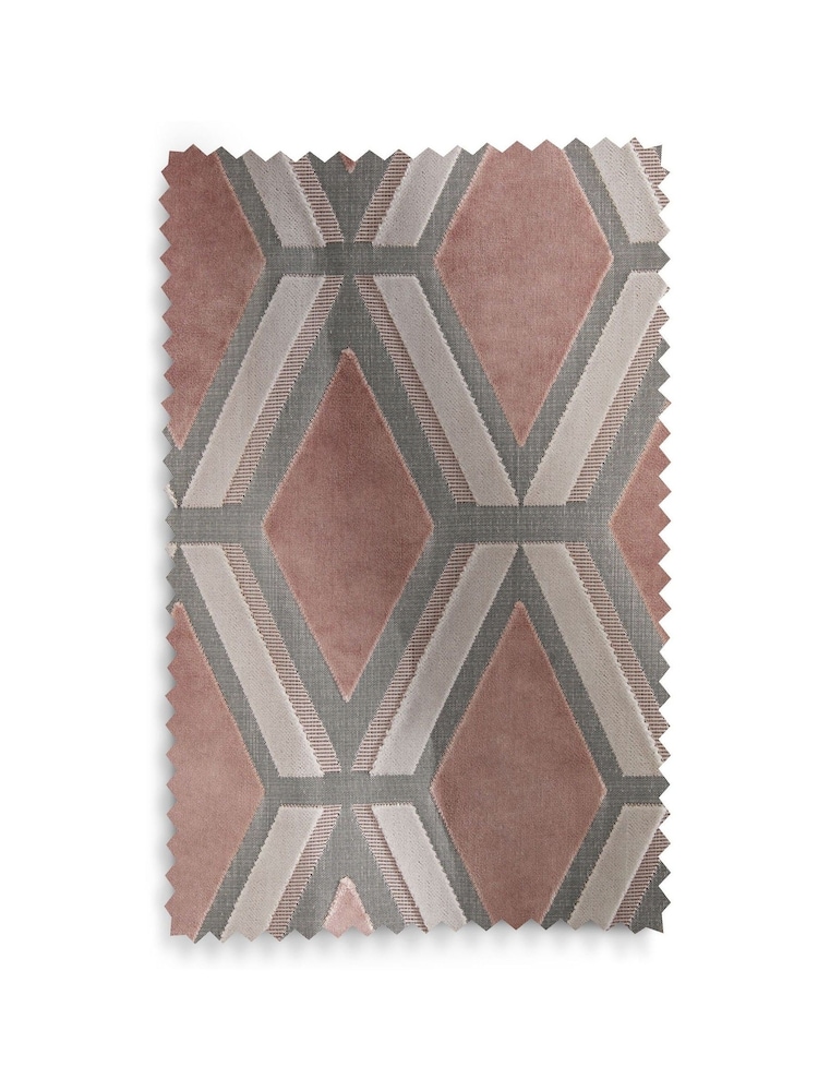 Blush Pink Collection Luxe Heavyweight Geometric Cut Velvet Lined Eyelet Curtains - Image 6 of 6