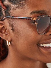 Tortoiseshell Brown Round Clubmaster Style Sunglasses - Image 2 of 5