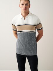 Neutral/Grey Blocked Polo Shirt - Image 2 of 7