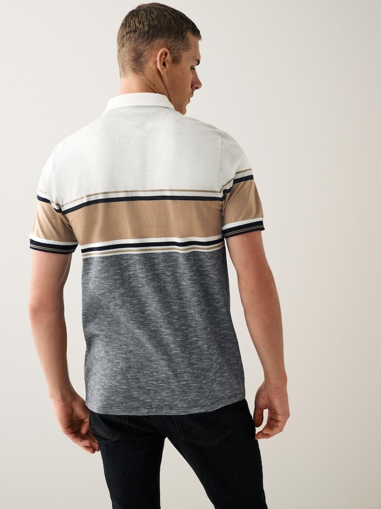 Neutral/Grey Blocked Polo Shirt - Image 3 of 7