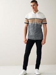 Neutral/Grey Blocked Polo Shirt - Image 4 of 7