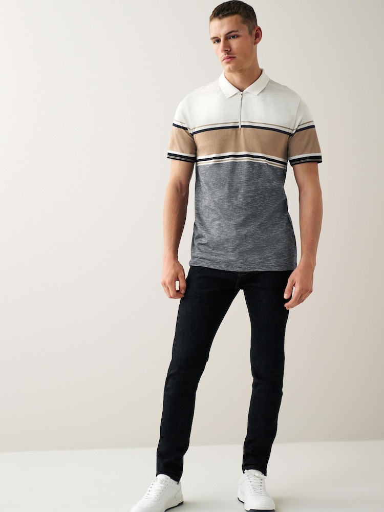 Neutral/Grey Blocked Polo Shirt - Image 4 of 7