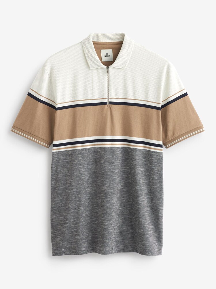 Neutral/Grey Blocked Polo Shirt - Image 5 of 7
