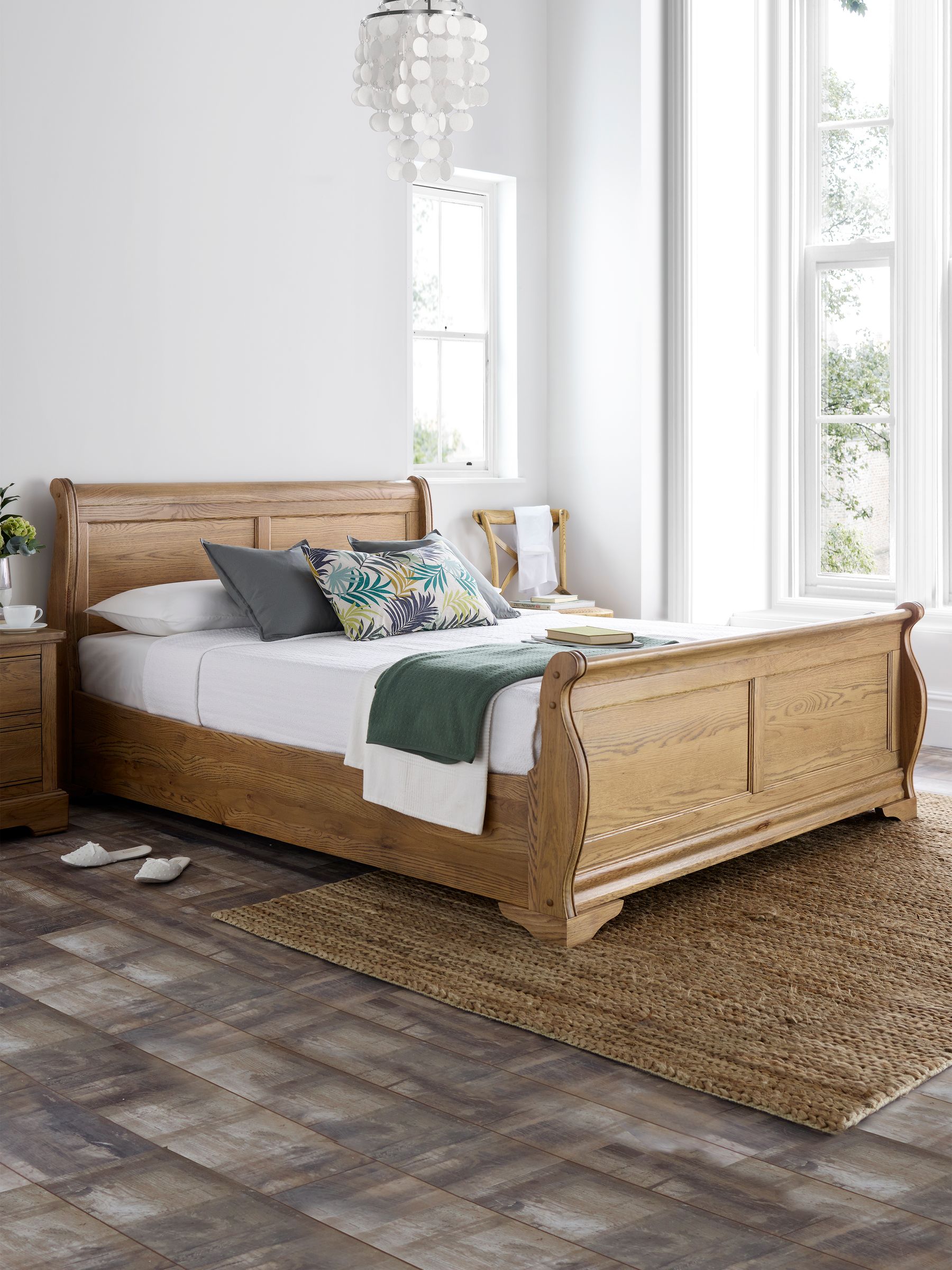 Time4sleep Unisex Brown Bordeaux Oak Wooden Sleigh Bed - Bed Frame In | : Super King - Image 1