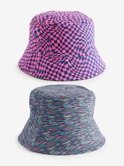 Pink Checkerboard/Navy Blue Texture Festival Reversible Bucket Hat - Image 1 of 10