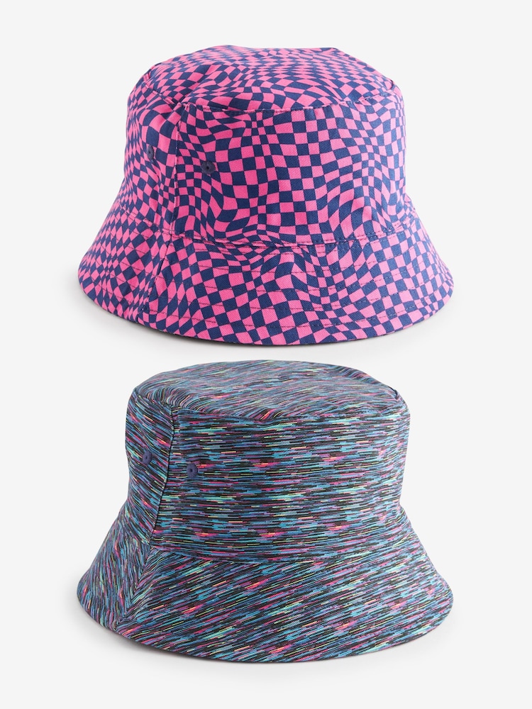 Pink Checkerboard/Navy Blue Texture Festival Reversible Bucket Hat - Image 1 of 10