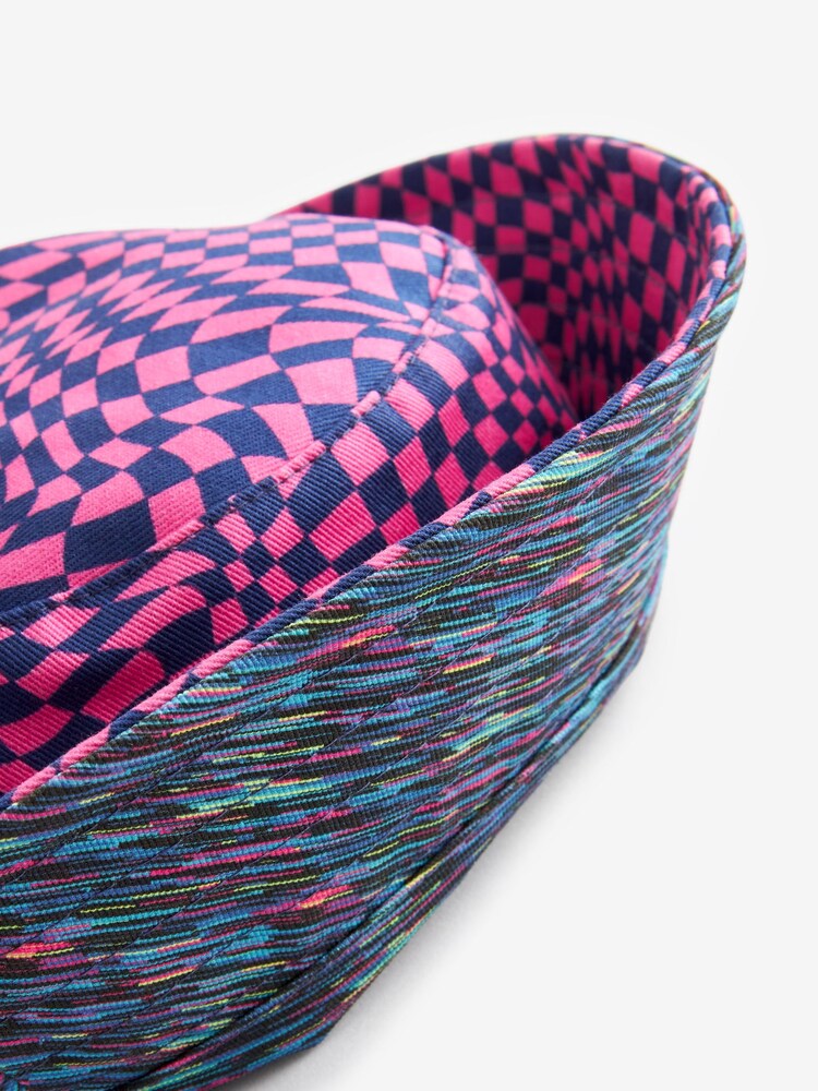 Pink Checkerboard/Navy Blue Texture Festival Reversible Bucket Hat - Image 10 of 10