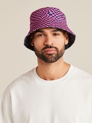 Pink Checkerboard/Navy Blue Texture Festival Reversible Bucket Hat - Image 5 of 10