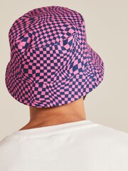 Pink Checkerboard/Navy Blue Texture Festival Reversible Bucket Hat - Image 6 of 10