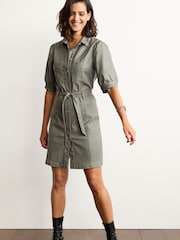 Sage Green Coated Denim Shirt Dress - Image 3 of 5