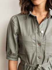 Sage Green Coated Denim Shirt Dress - Image 4 of 5