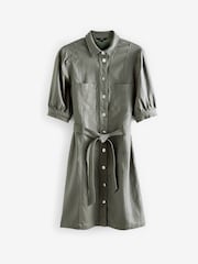 Sage Green Coated Denim Shirt Dress - Image 5 of 5