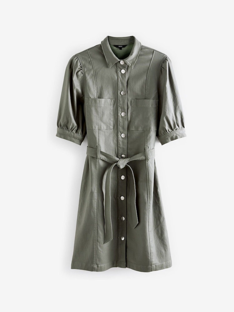 Sage Green Coated Denim Shirt Dress - Image 5 of 5