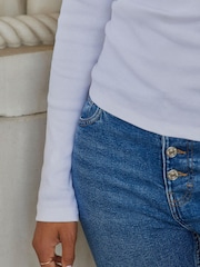 White Long Sleeve Ribbed Henley Button Top - Image 4 of 5