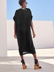 Black Satin Kaftan Coverup Beach Summer Dress - Image 3 of 6