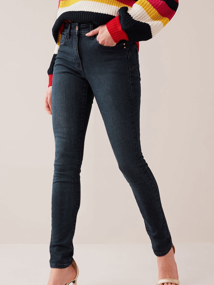 Inky Blue Single Button Lift, Slim & Shape Skinny Jeans - Image 1 of 5