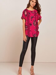 Red Floral Short Sleeve Curved Hem T-Shirt - Image 4 of 5