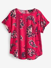 Red Floral Short Sleeve Curved Hem T-Shirt - Image 5 of 5