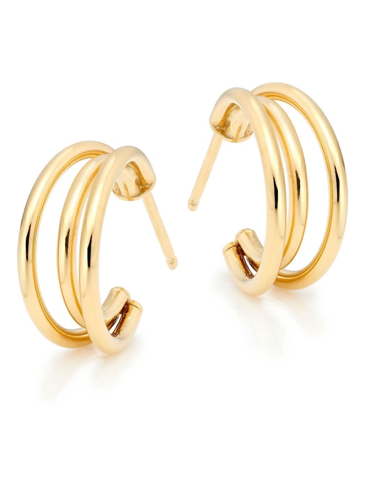Beaverbrooks 9CT Yellow Gold Triple Hoop Earrings - Image 1 of 3