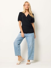 M&Co Black Broderie Wrap Top - Image 2 of 6