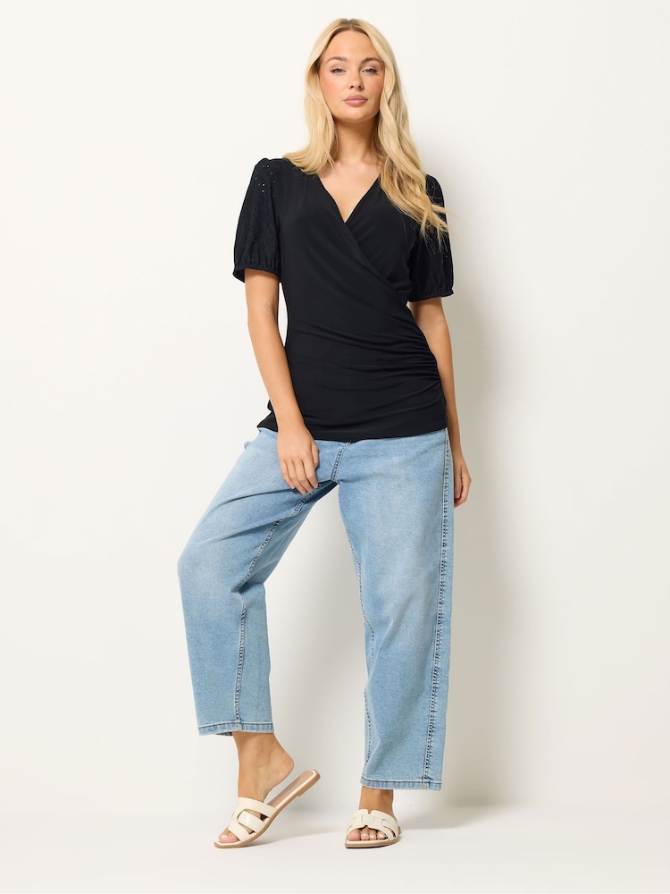 M&Co Black Broderie Wrap Top - Image 2 of 6