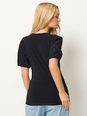 M&Co Black Broderie Wrap Top - Image 3 of 6