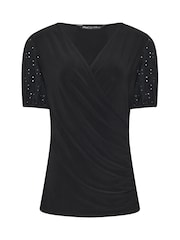 M&Co Black Broderie Wrap Top - Image 5 of 6