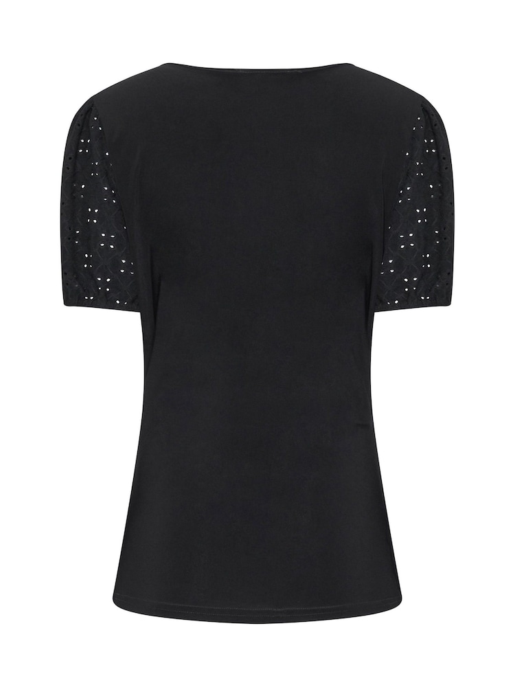 M&Co Black Broderie Wrap Top - Image 6 of 6