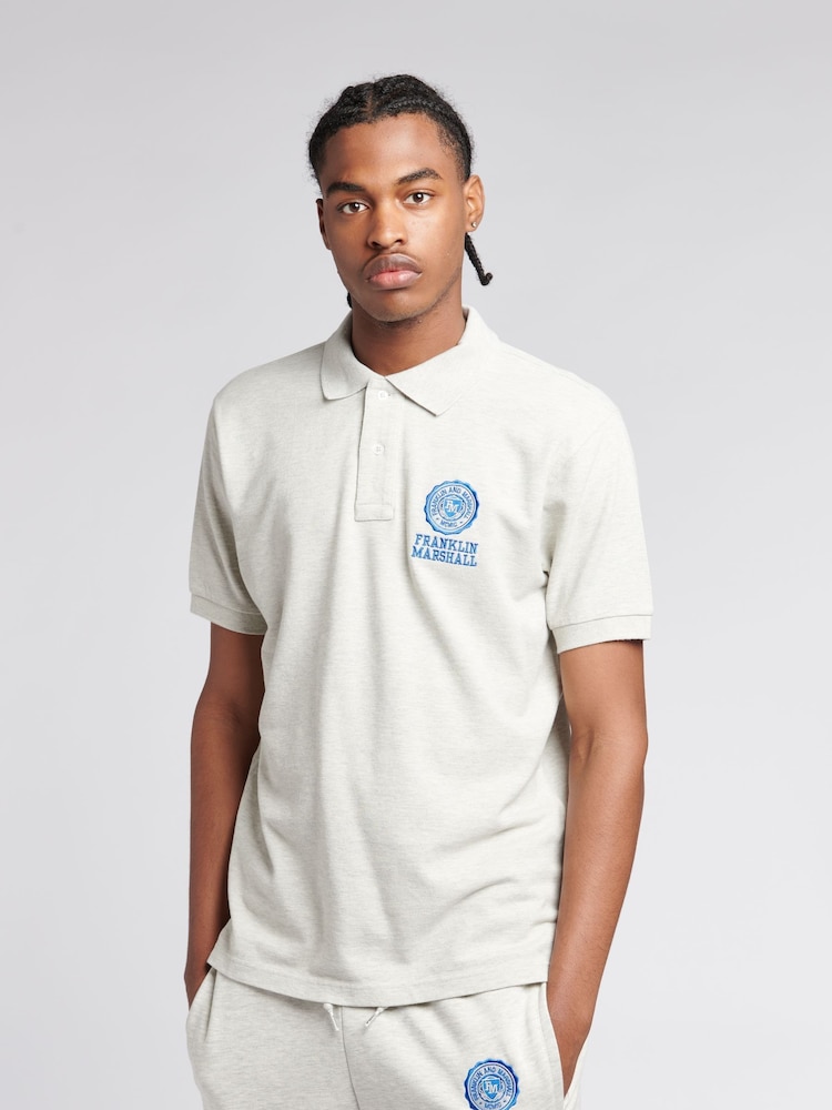 Franklin & Marshall Grey Mens Crest 100% Cotton Polo Shirt - Image 1 of 4