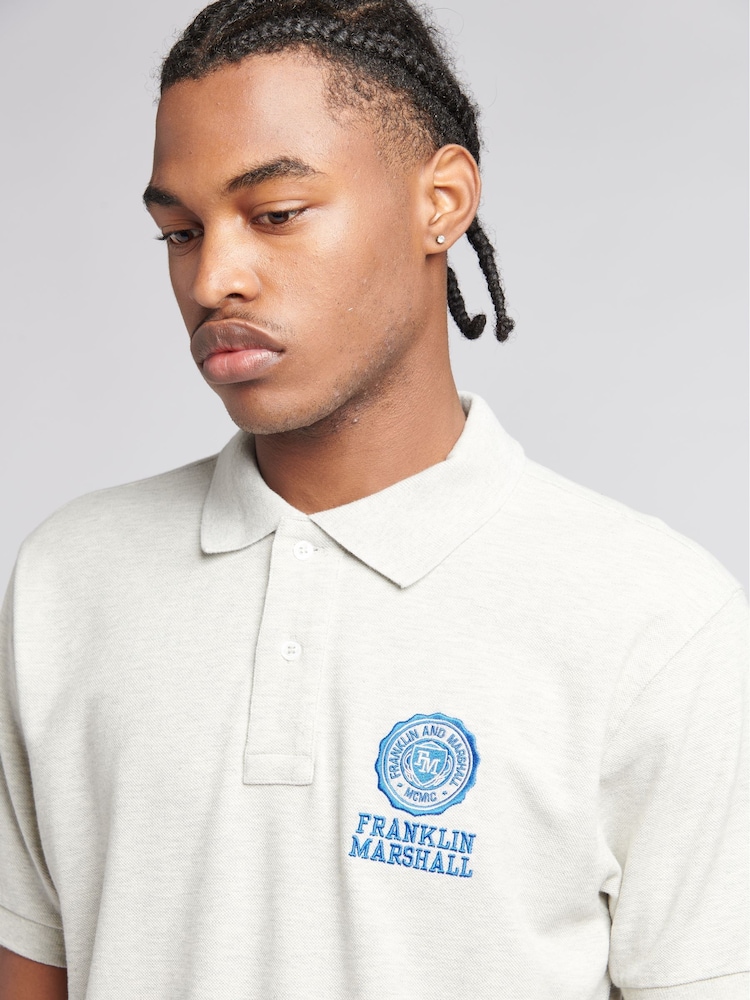 Franklin & Marshall Grey Mens Crest 100% Cotton Polo Shirt - Image 4 of 4
