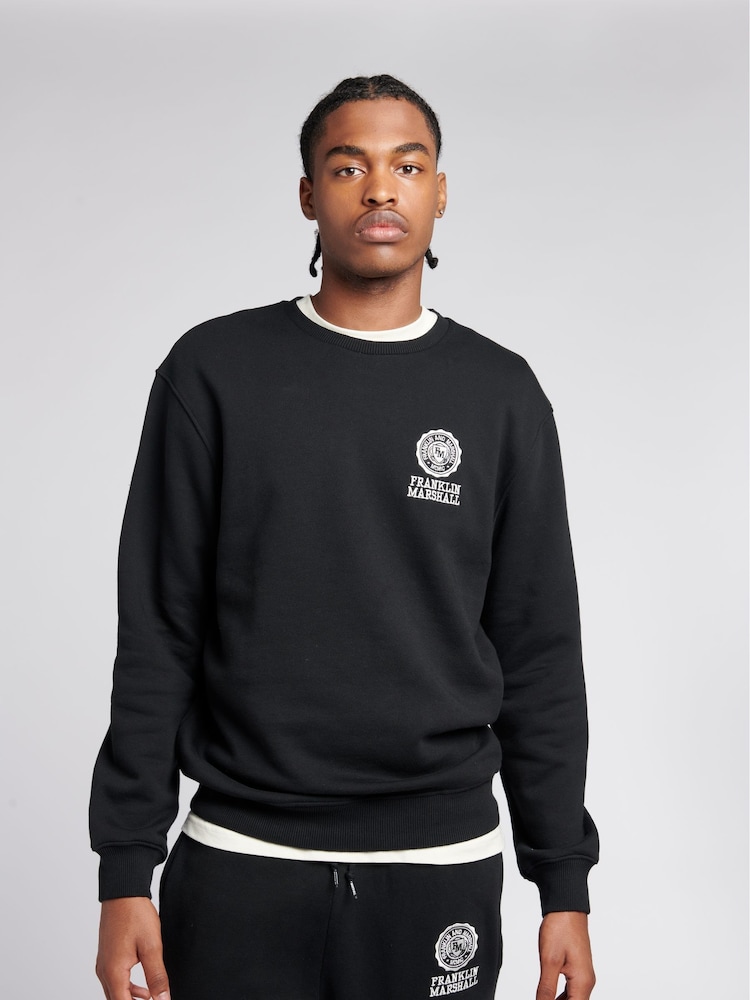 Franklin & Marshall Black Mens Crest BB Crew Neck 100% Cotton Sweatshirt - Image 1 of 5