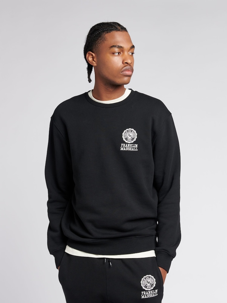 Franklin & Marshall Black Mens Crest BB Crew Neck 100% Cotton Sweatshirt - Image 4 of 5