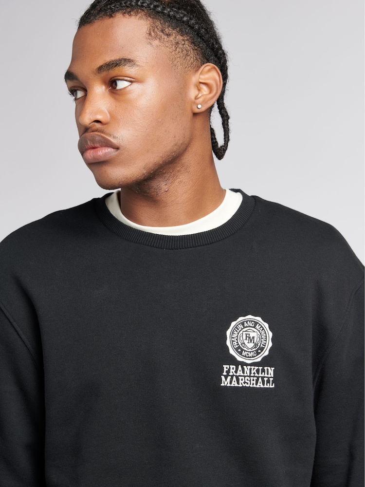 Franklin & Marshall Black Mens Crest BB Crew Neck 100% Cotton Sweatshirt - Image 5 of 5