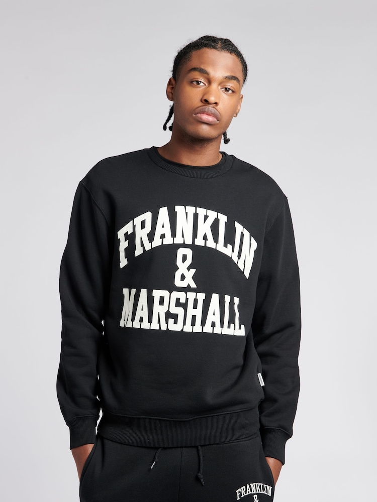 Franklin & Marshall Black Mens Arch Letter BB 100% Cotton Crew Neck Sweatshirt - Image 1 of 4 Franklin & Marshall Black Mens Arch Letter BB 100% Cotton Crew Neck Sweatshirt - Image 1 of 4