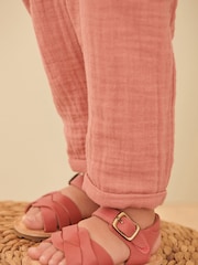 Pink Standard Fit (F) Leather Woven Ankle Strap Sandals - Image 1 of 5