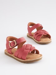 Pink Standard Fit (F) Leather Woven Ankle Strap Sandals - Image 2 of 5