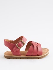 Pink Standard Fit (F) Leather Woven Ankle Strap Sandals - Image 3 of 5