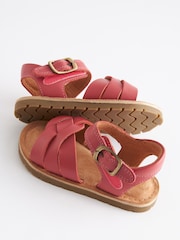 Pink Standard Fit (F) Leather Woven Ankle Strap Sandals - Image 4 of 5