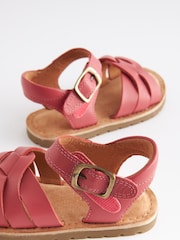 Pink Standard Fit (F) Leather Woven Ankle Strap Sandals - Image 5 of 5
