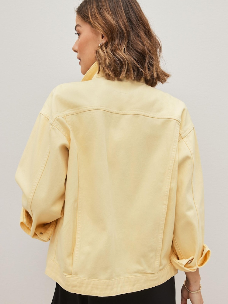 Lemon Yellow Oversized Girlfriend Denim Jacket - Image 3 of 6