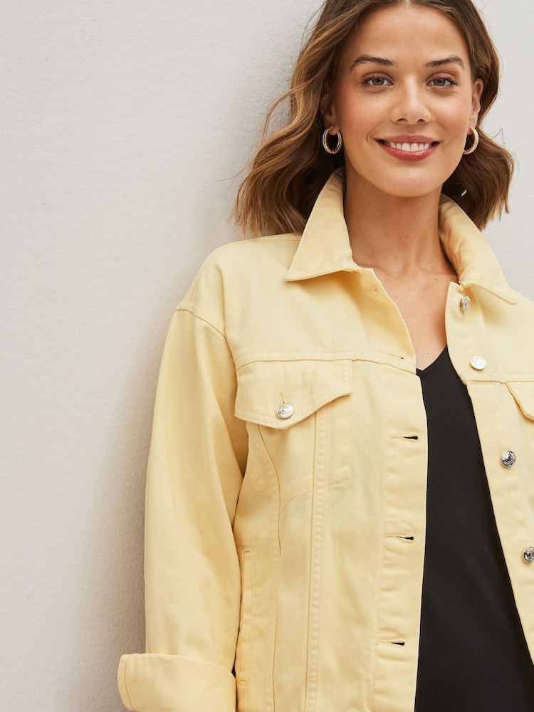 Lemon Yellow Oversized Girlfriend Denim Jacket - Image 4 of 6