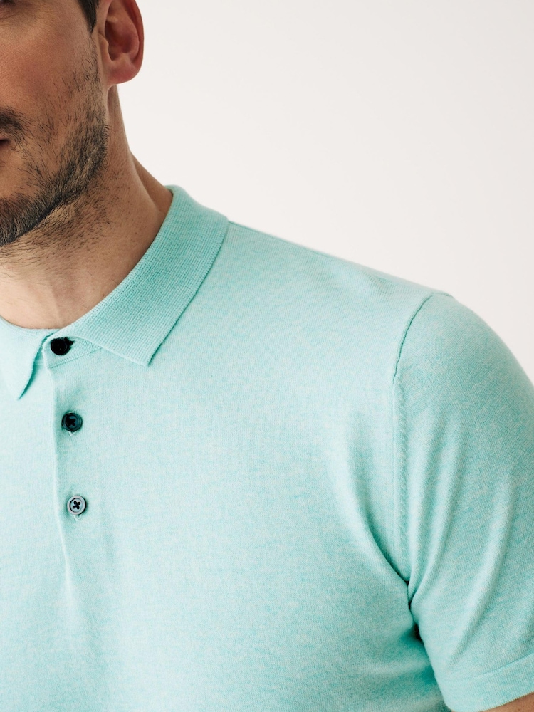 Mint Green Short Sleeved Knitted Polo Shirt - Image 1 of 6