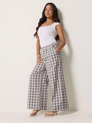PixieGirl Petite Grey Gingham Wide Leg Trousers - Image 2 of 5