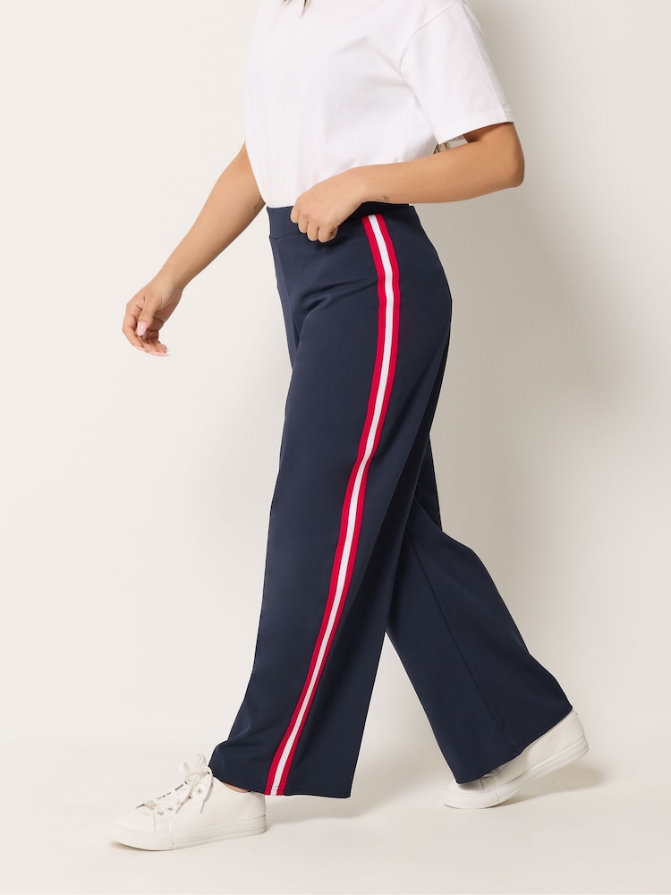 M&Co Blue Petite Stripe Wide Leg Trousers - Image 1 of 5 M&Co Blue Petite Stripe Wide Leg Trousers - Image 1 of 5