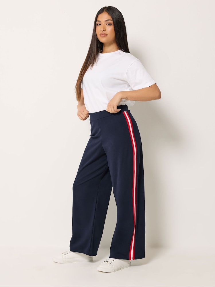 M&Co Blue Petite Stripe Wide Leg Trousers - Image 2 of 5 M&Co Blue Petite Stripe Wide Leg Trousers - Image 2 of 5