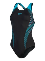 Speedo Black Placement Laneback Swimsuit - Image 8 of 8