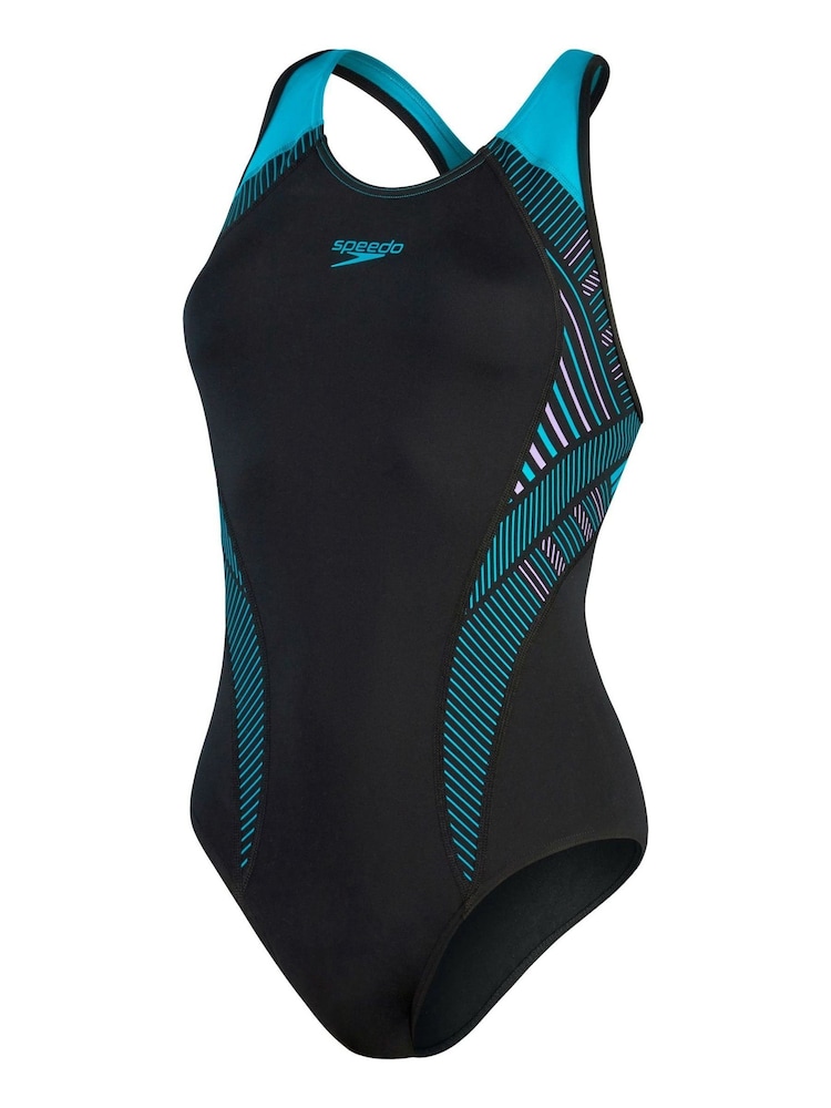 Speedo Black Placement Laneback Swimsuit - Image 8 of 8
