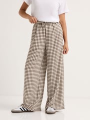 PixieGirl Petite Brown Gingham Tie Waist Wide Leg Trousers - Image 1 of 5